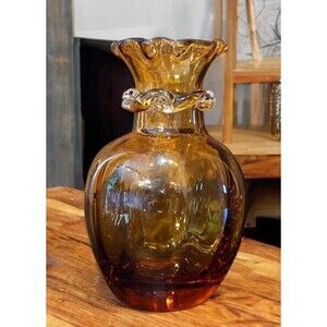 Vintage Amber Hand Blown Pilgrim Glass Bud Vase
